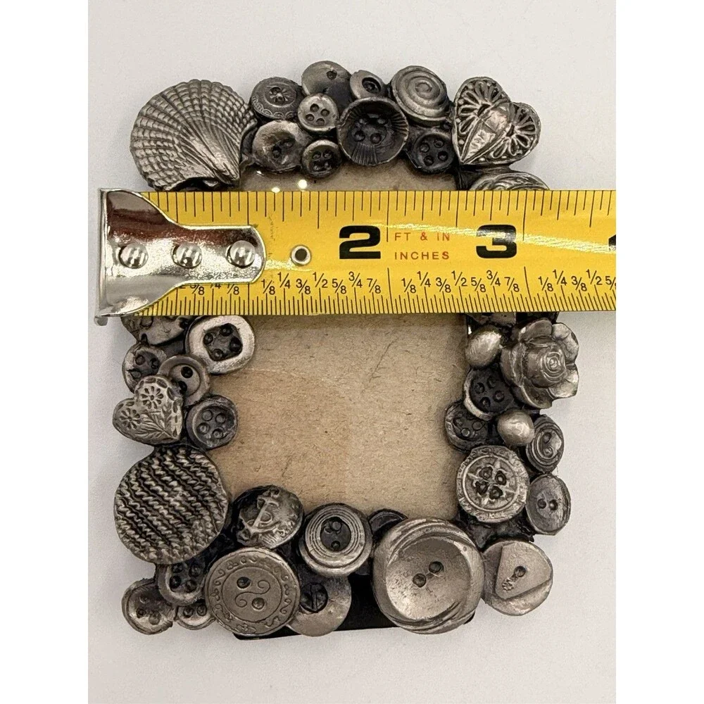 Vintage Pewter Button Picture Frame 4.25x3.5